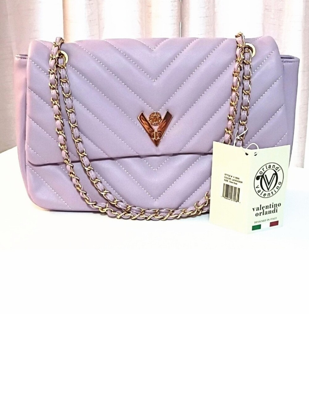 NWT Valentino Orlandi Lavender Quilted Chain Purse Gold Hardware
